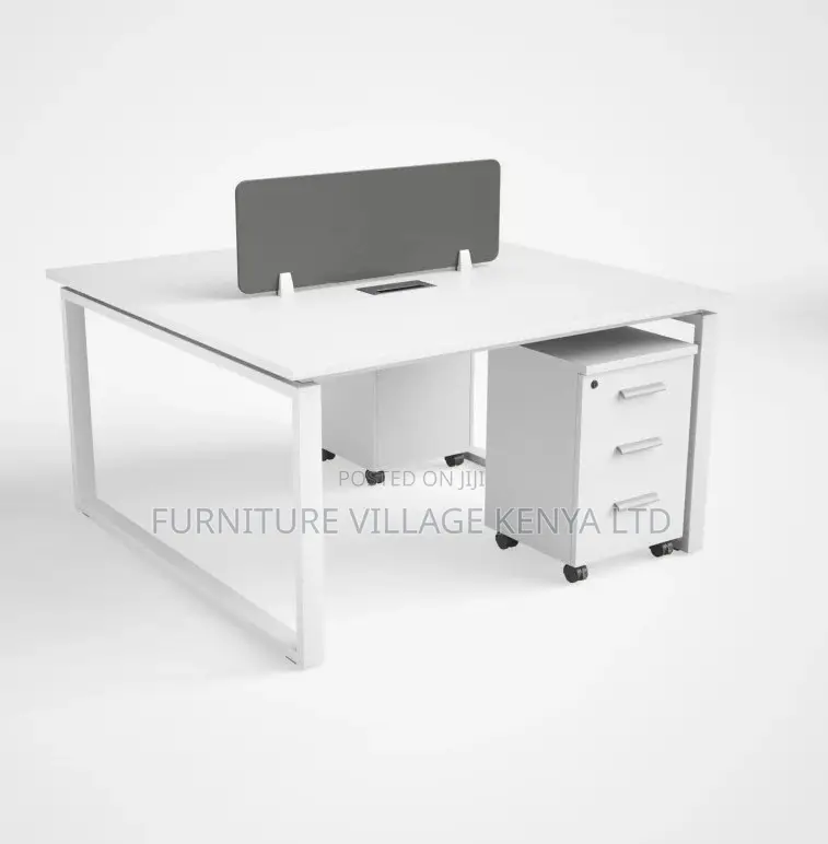 Workstation; 2 Seater White Custom Office Workstation Desk-Storage