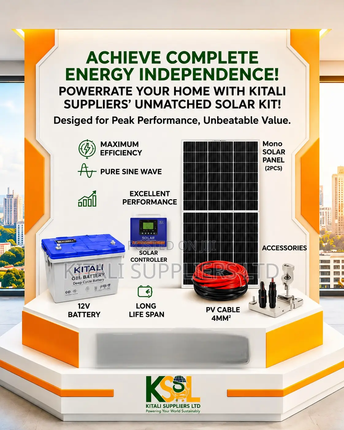 550W Premium Solar Kit - 1KVA Pure Inverter 100Ah Lithium Battery