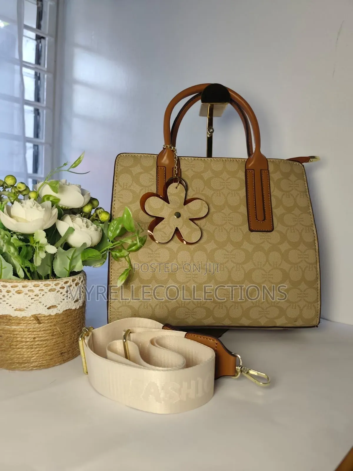 Elegant Beige & Brown Structured Handbag for Ladies