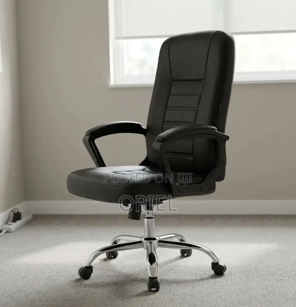 Office Chair : Mid Back Black Leather Padded Swivel Chair