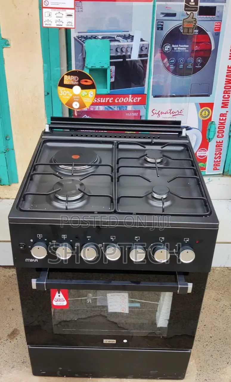 Black 3Gas + 1Electric MIKA Standing Cooker 60X60 3+1 Jet Burners