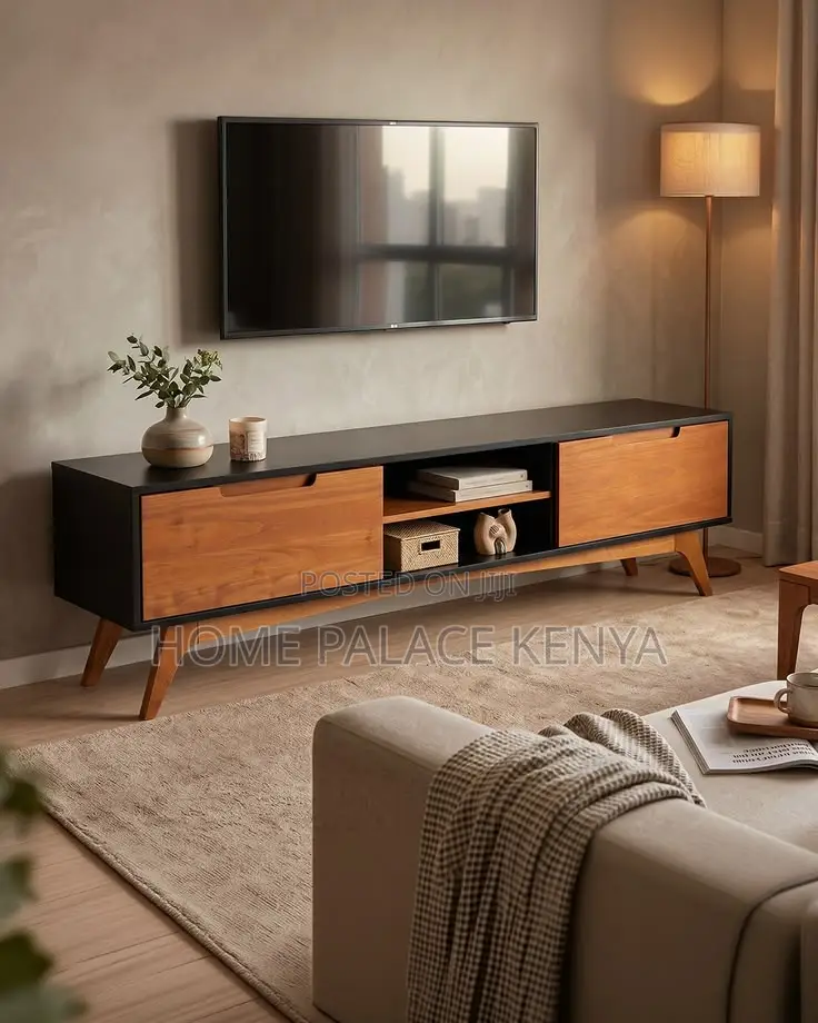 TV Stand; Contemporary Wooden TV Stand With Multiple Storage Shelves