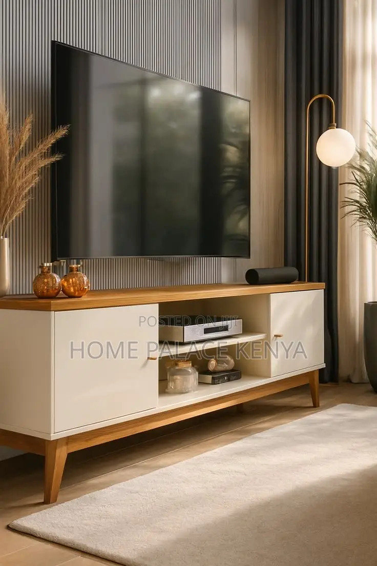 TV Stand; Contemporary Wooden TV Stand With Multiple Storage Shelves