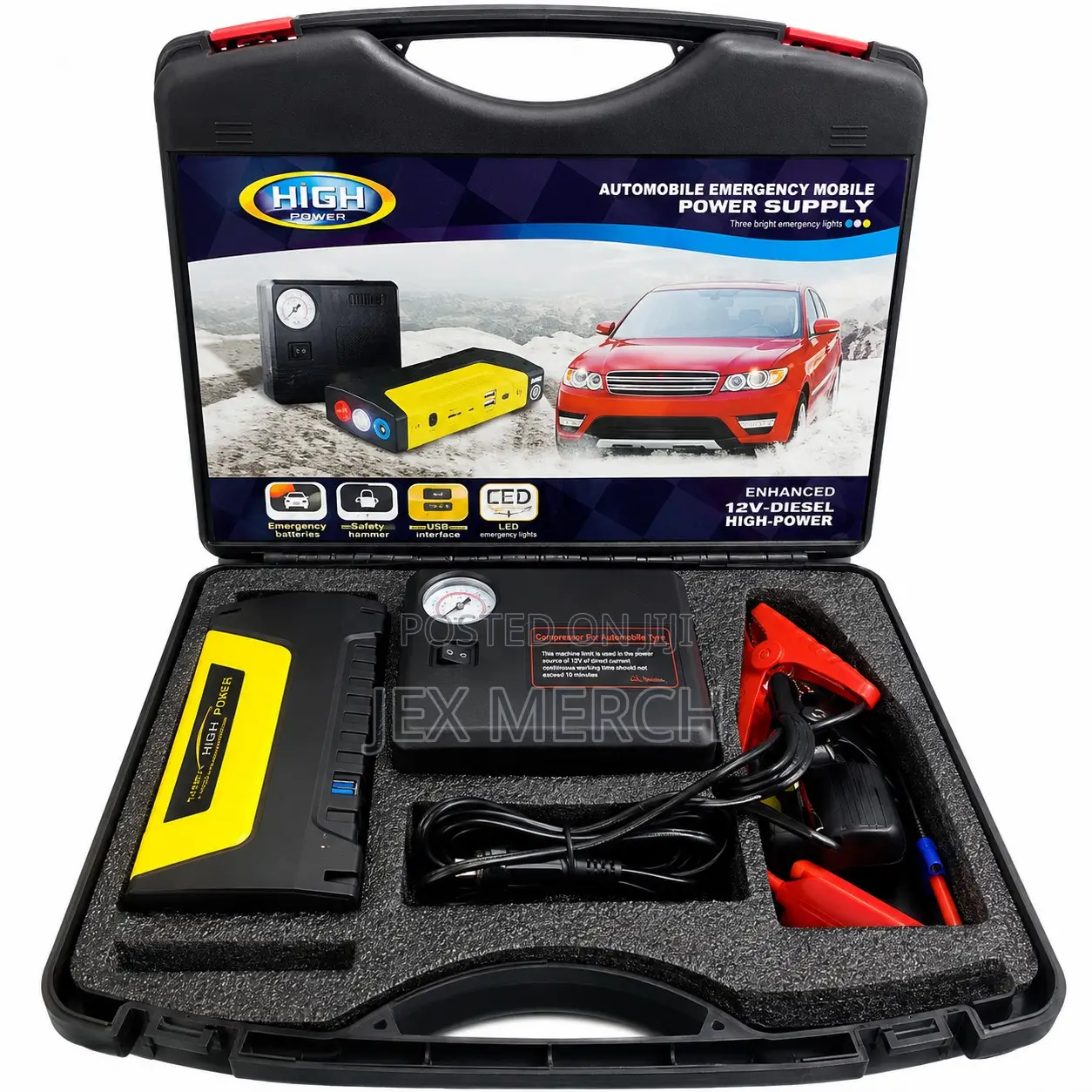 Powerful 12V Car Jump Starter and Air Compressor Pump