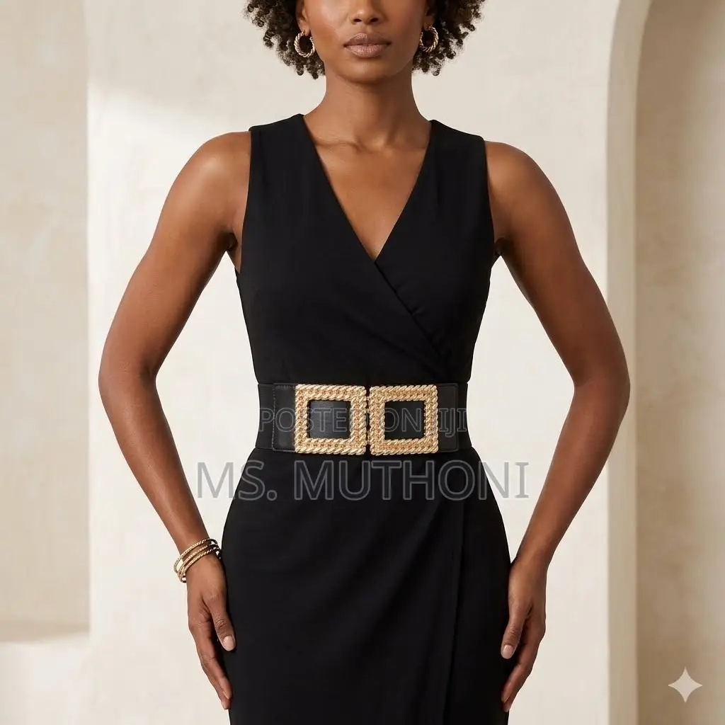 Double Square Buckle Elastic Cinching Belt
