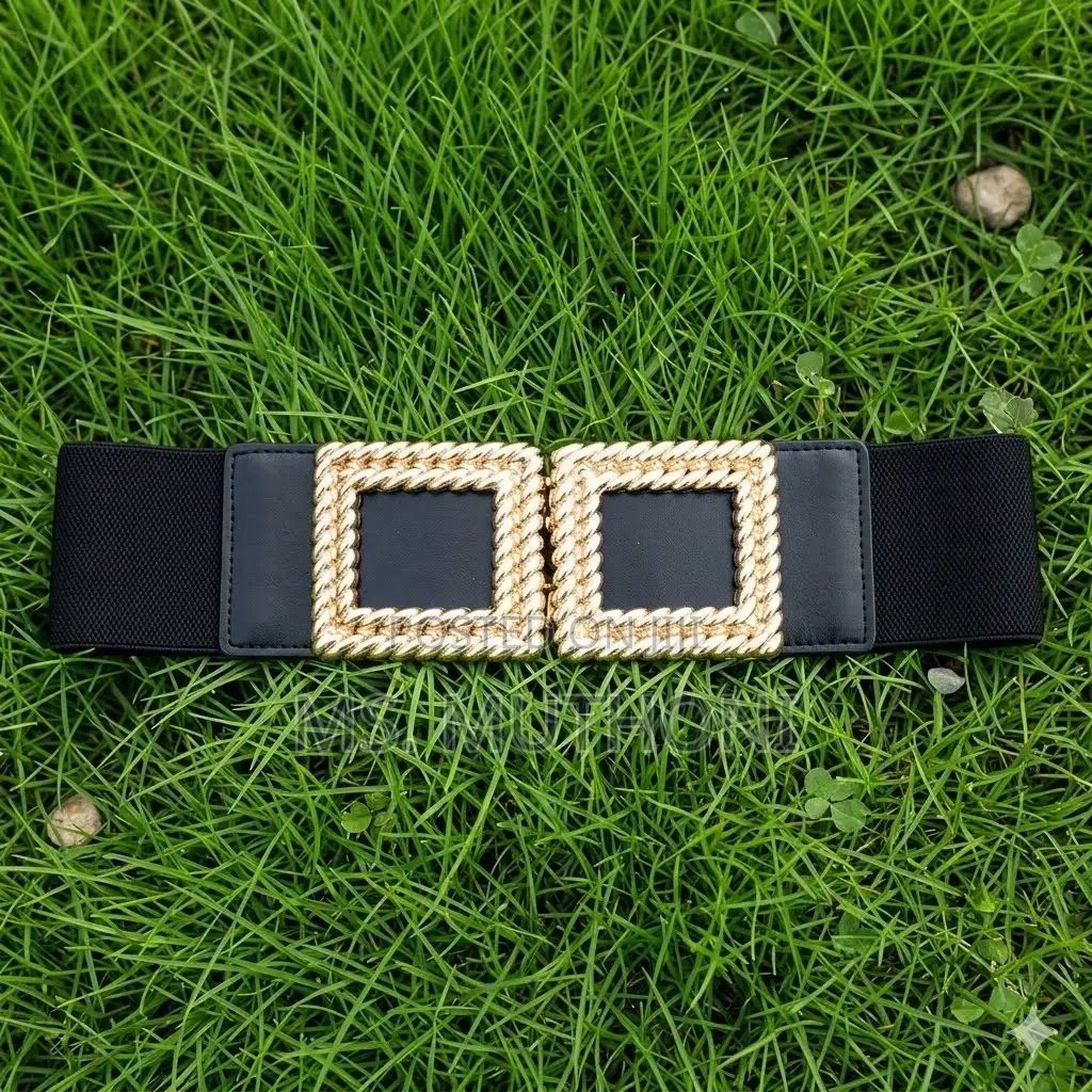 Double Square Buckle Elastic Cinching Belt