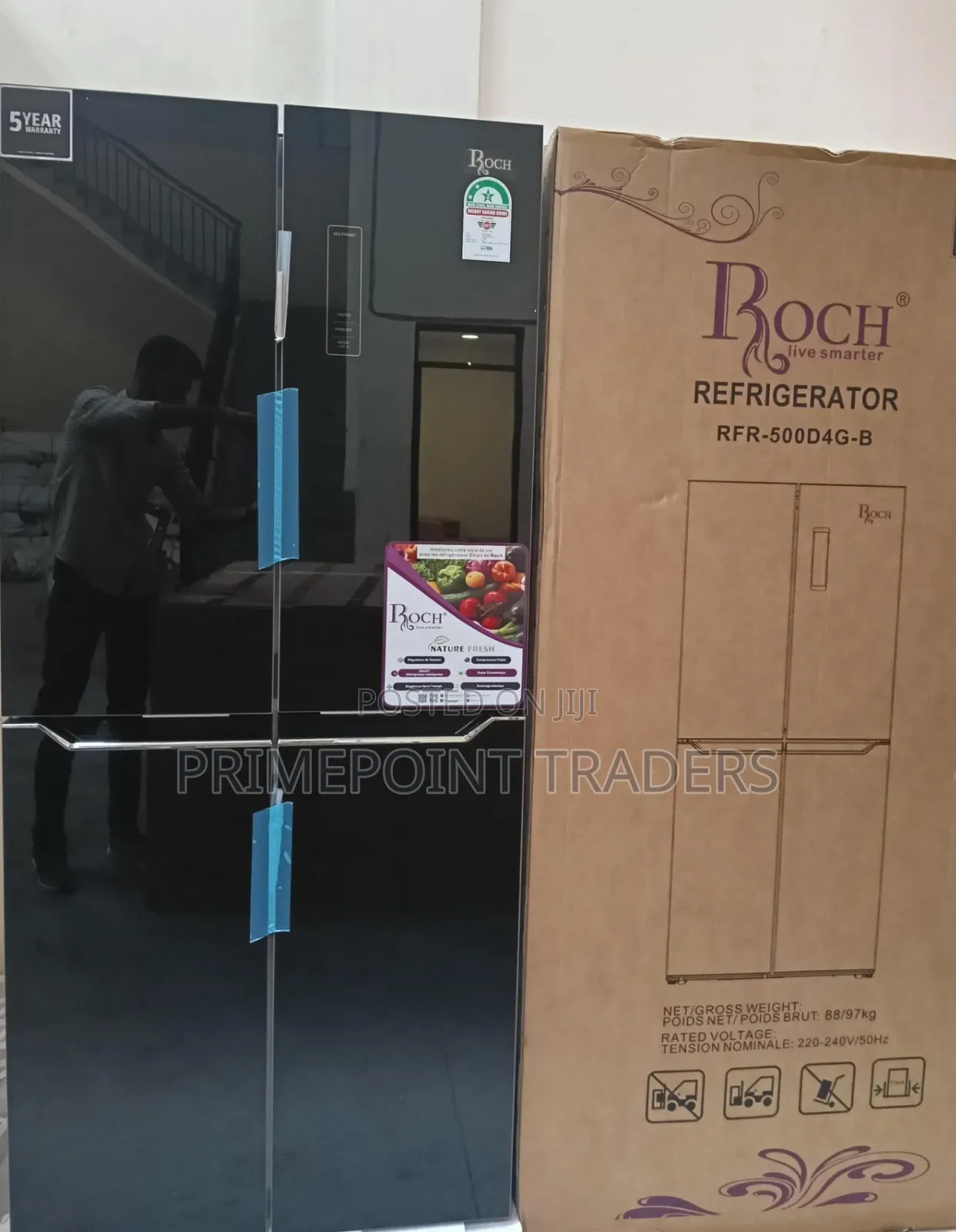Roch 421 Litres 4-Door Glass Fridge – Large Capacity