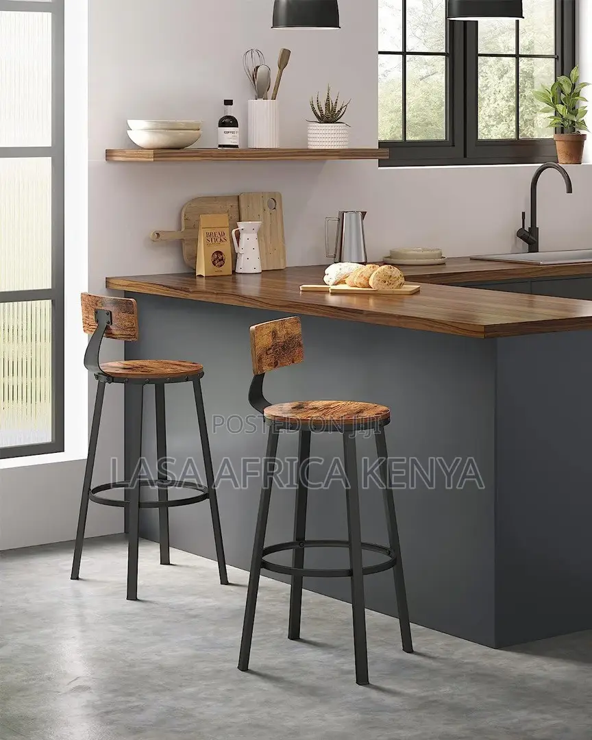 Set of 2 Rustic Counter-Height Bar Stools With Backrests