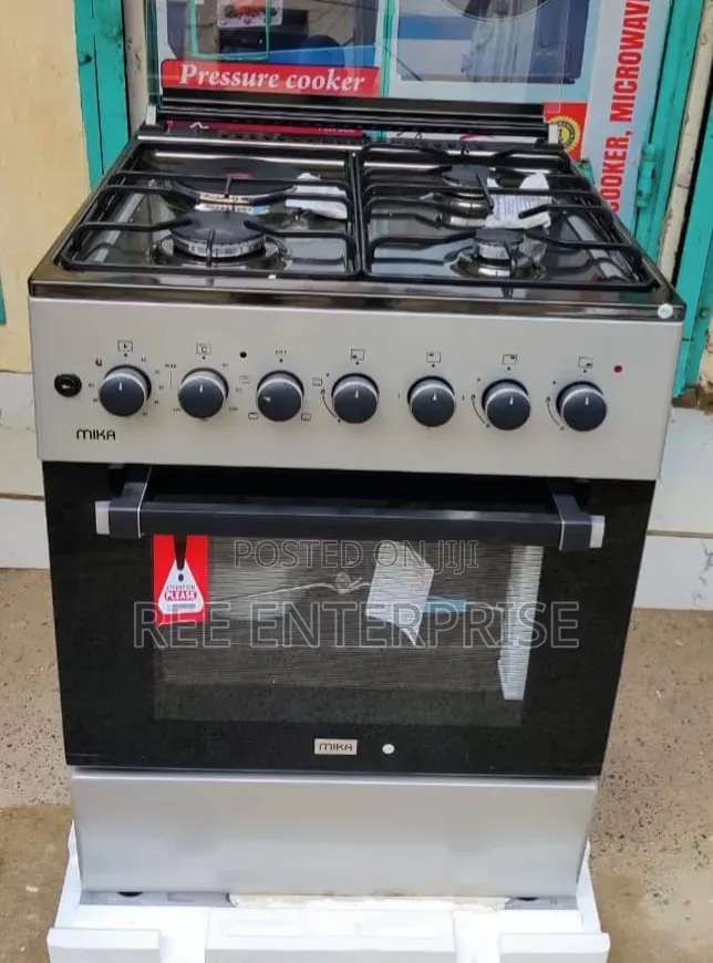 *"MIKA 60×60 3G+1E, Button Ignition 4 Function Electric Oven Silver