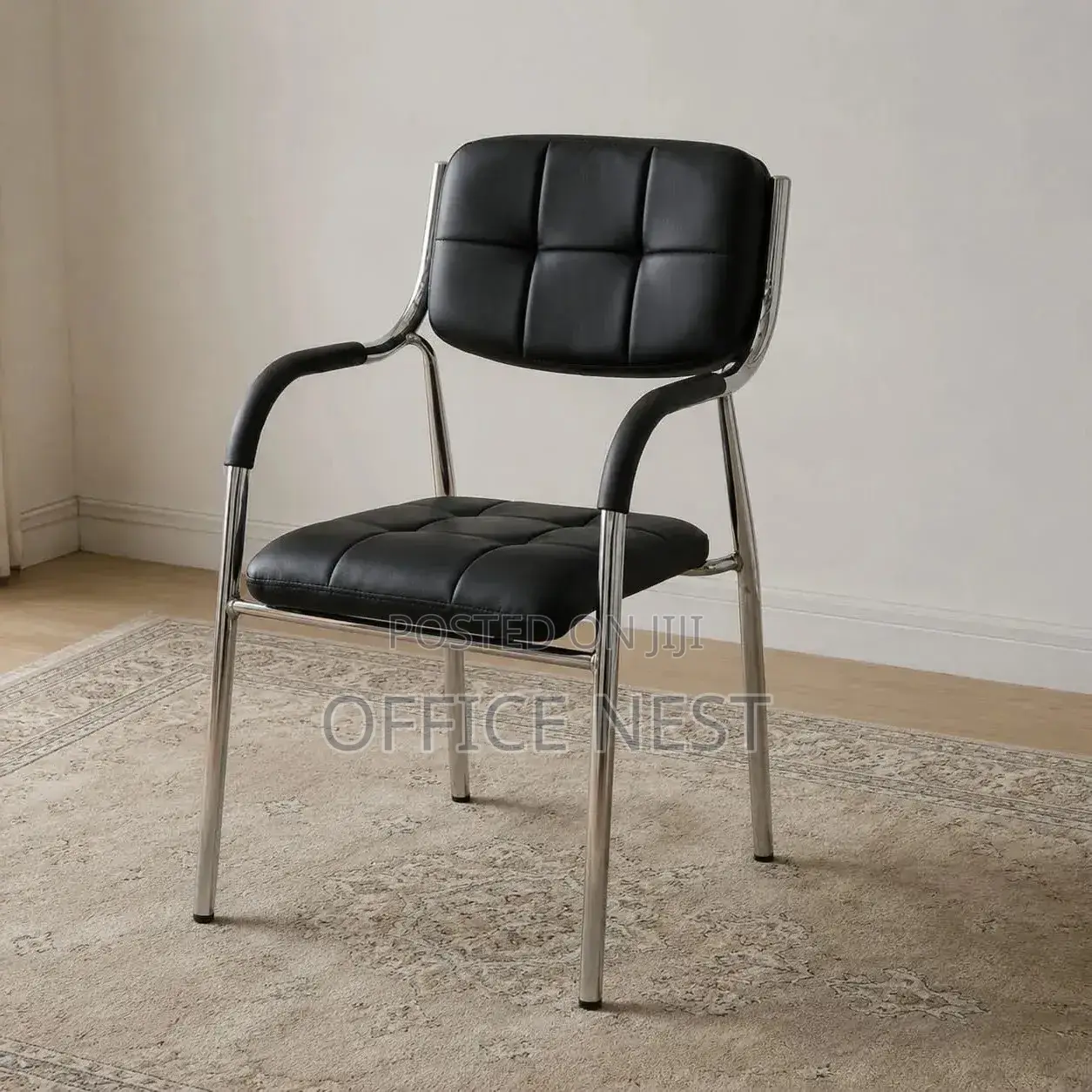 Black Leather Visitor Chair – Chrome Frame