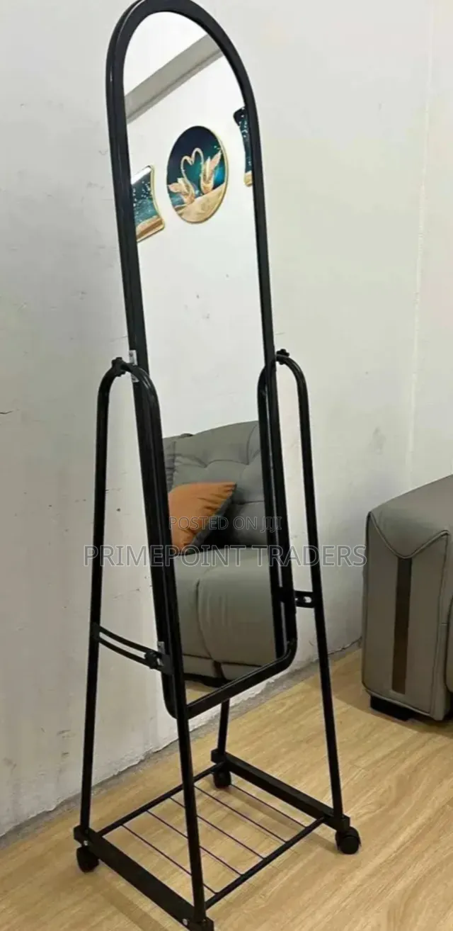 Modern Full-Length Mirror With Shoe Storage & Wheels – Elegant Design