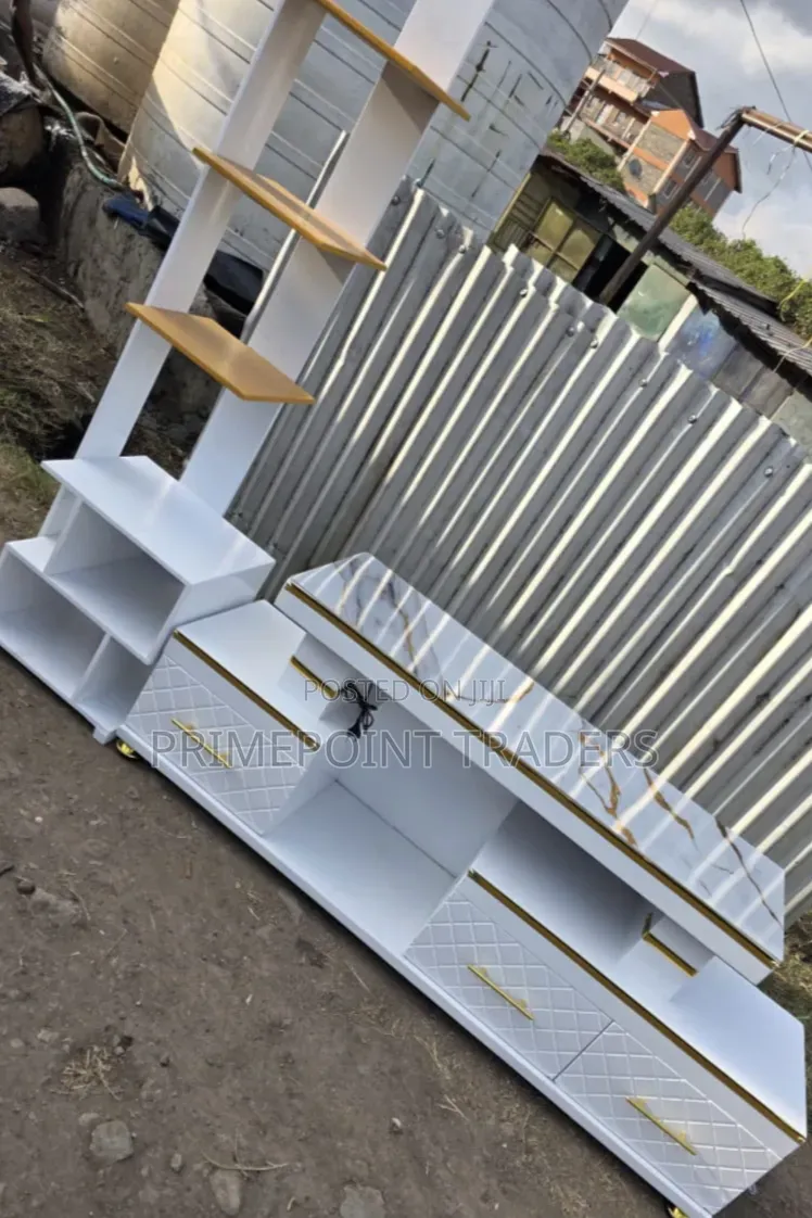 Modern TV Stand With LED Lights & Built-in Flower Decor Stand