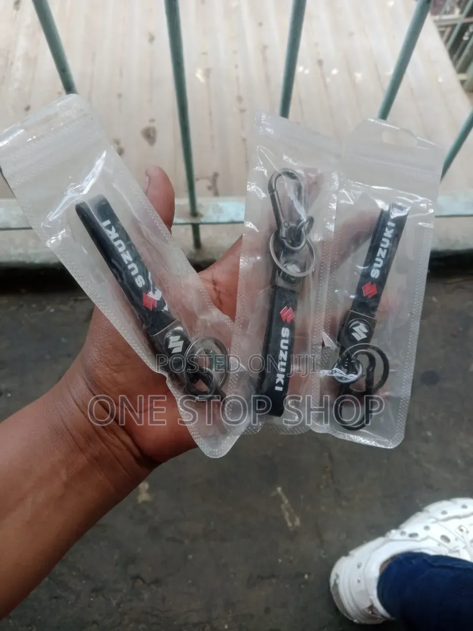 Black Leather Strap Keychain With Suzuki Logo &Text  With Metal Clip