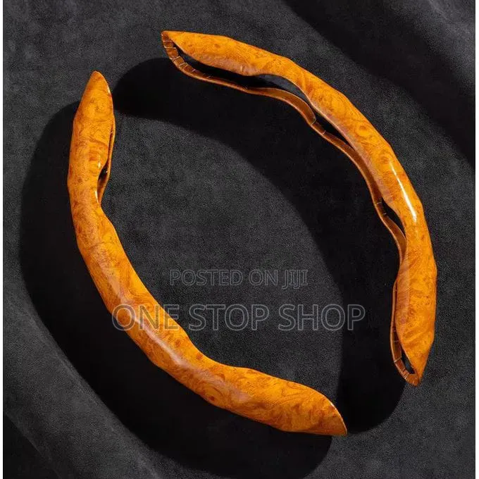 2pc Curved Wood Grain Steering Wheel Trim Grip Covers