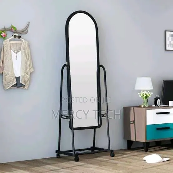 Black Full Length Dressing Mirror With Wheels & Shoe Rack