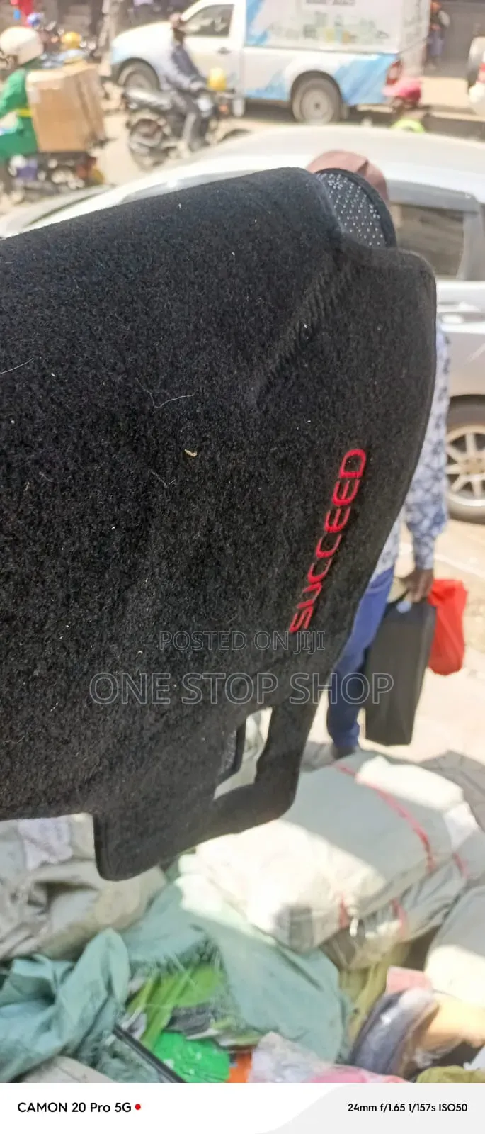 Black Embroidered Red Letter Succeed Cars Dash Mat