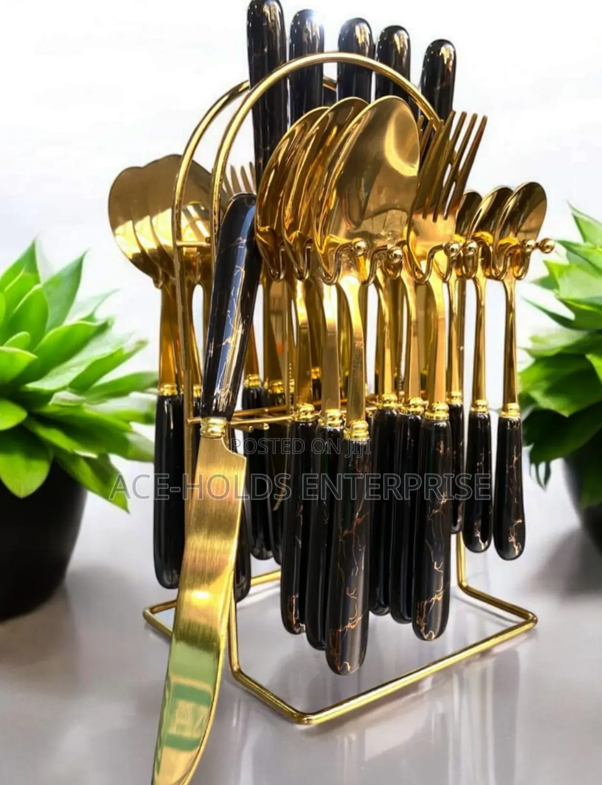 24 Pieces Gold Coat Cutlery Set- Marble Handle Style