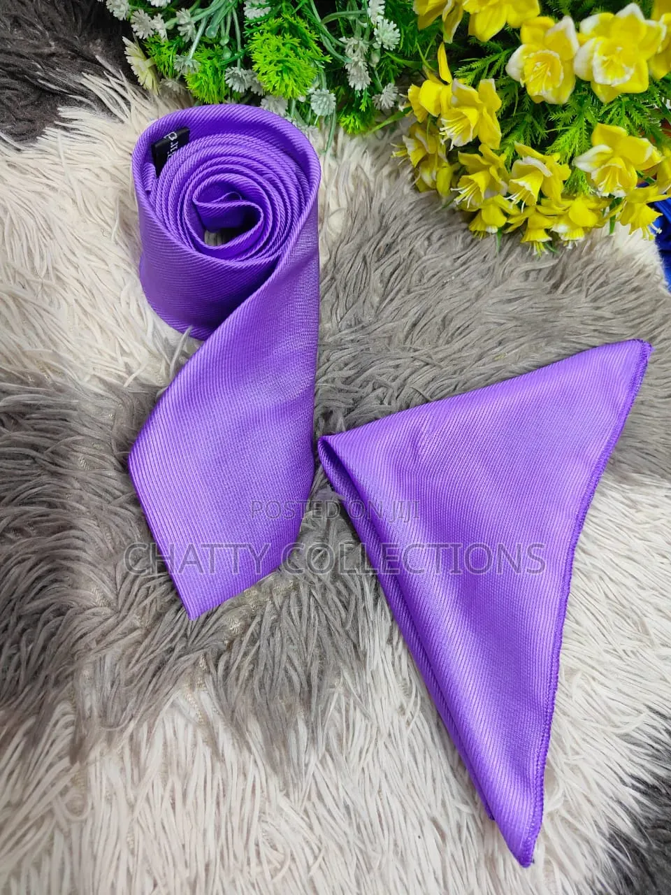 Unisex Top Quality Purple Tie With Pocket Square