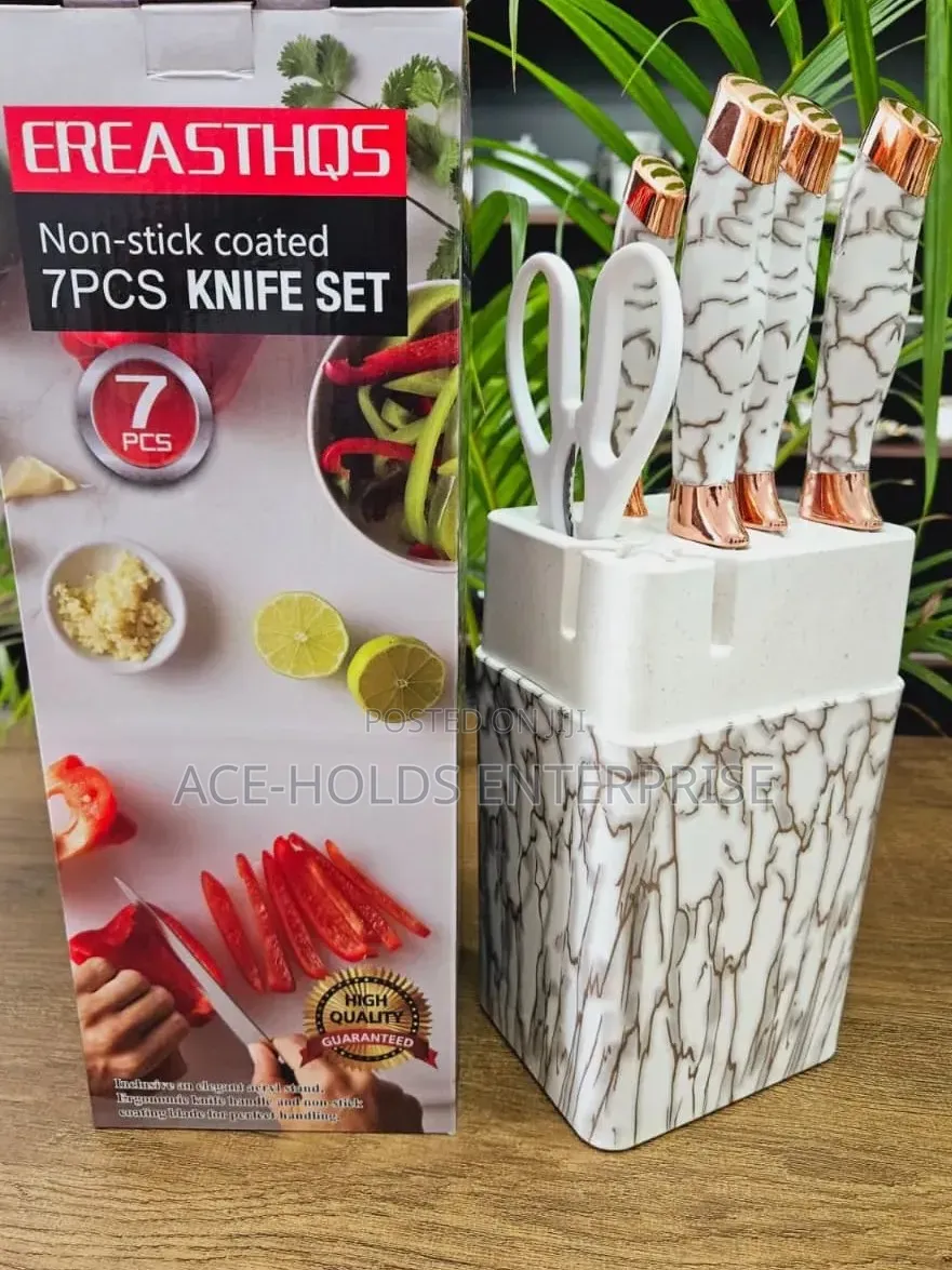 7pcs Knife Set Non-Stick Coated - Ereasthqs in Black and White Design