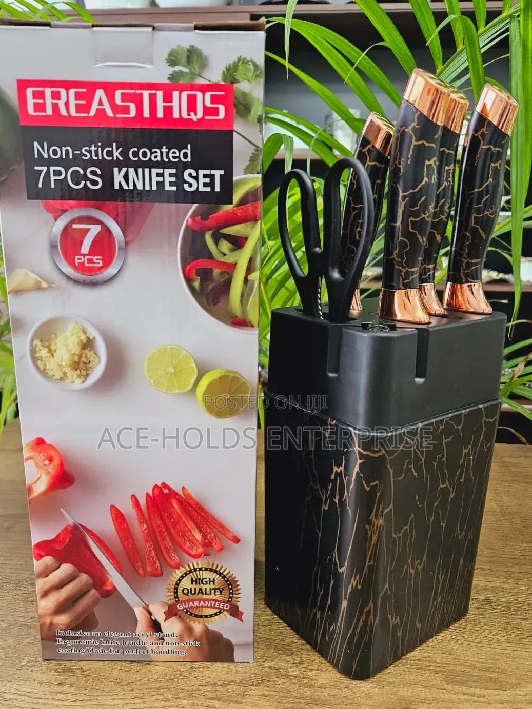 7pcs Knife Set Non-Stick Coated - Ereasthqs in Black and White Design