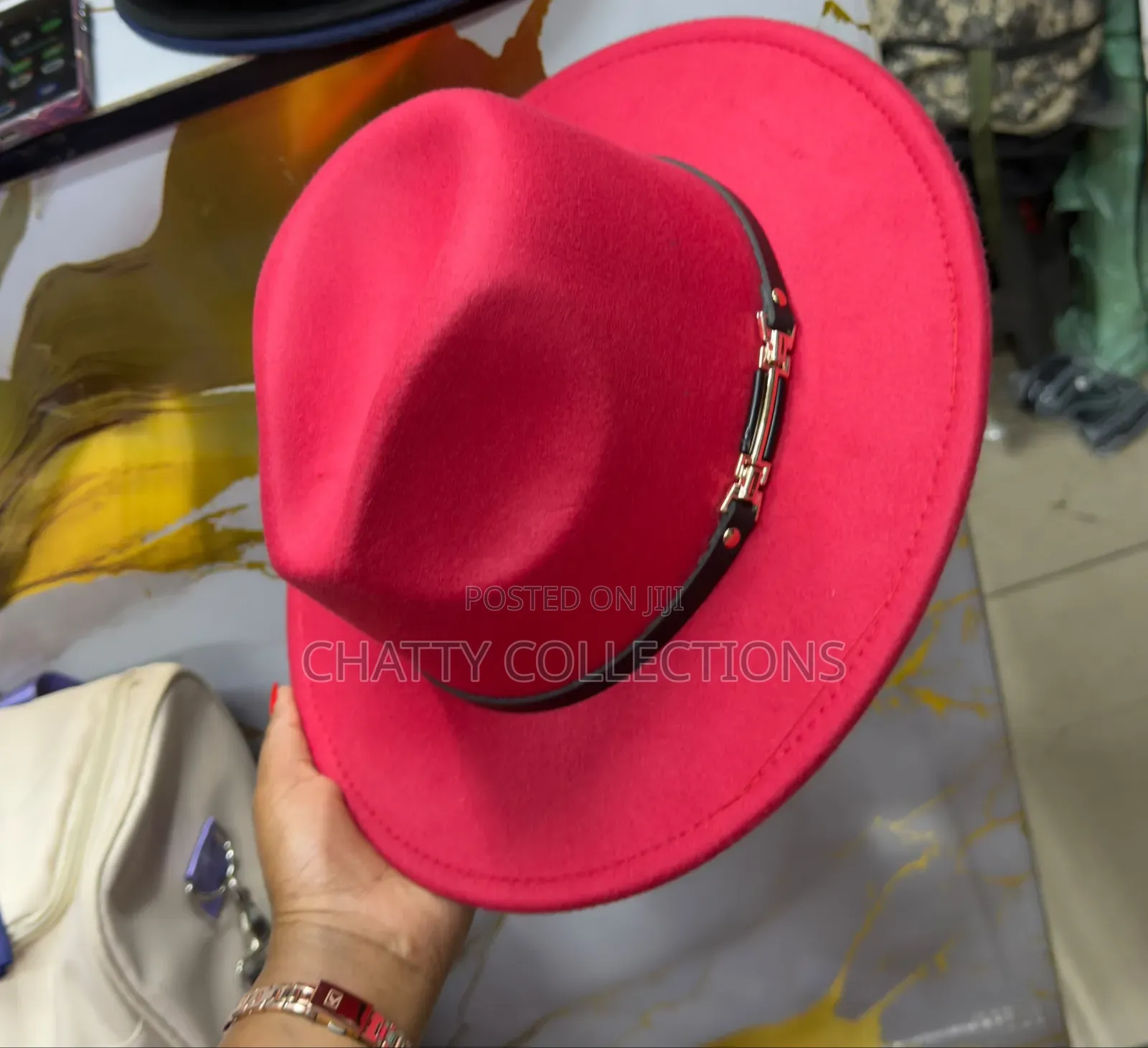 Red Unisex Wide Brim Fedora Hats