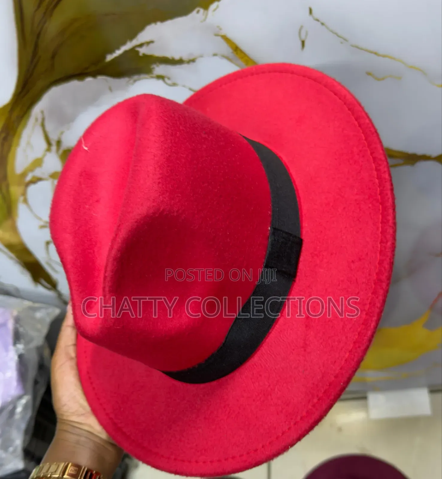 Red Unisex Wide Brim Fedora Hats