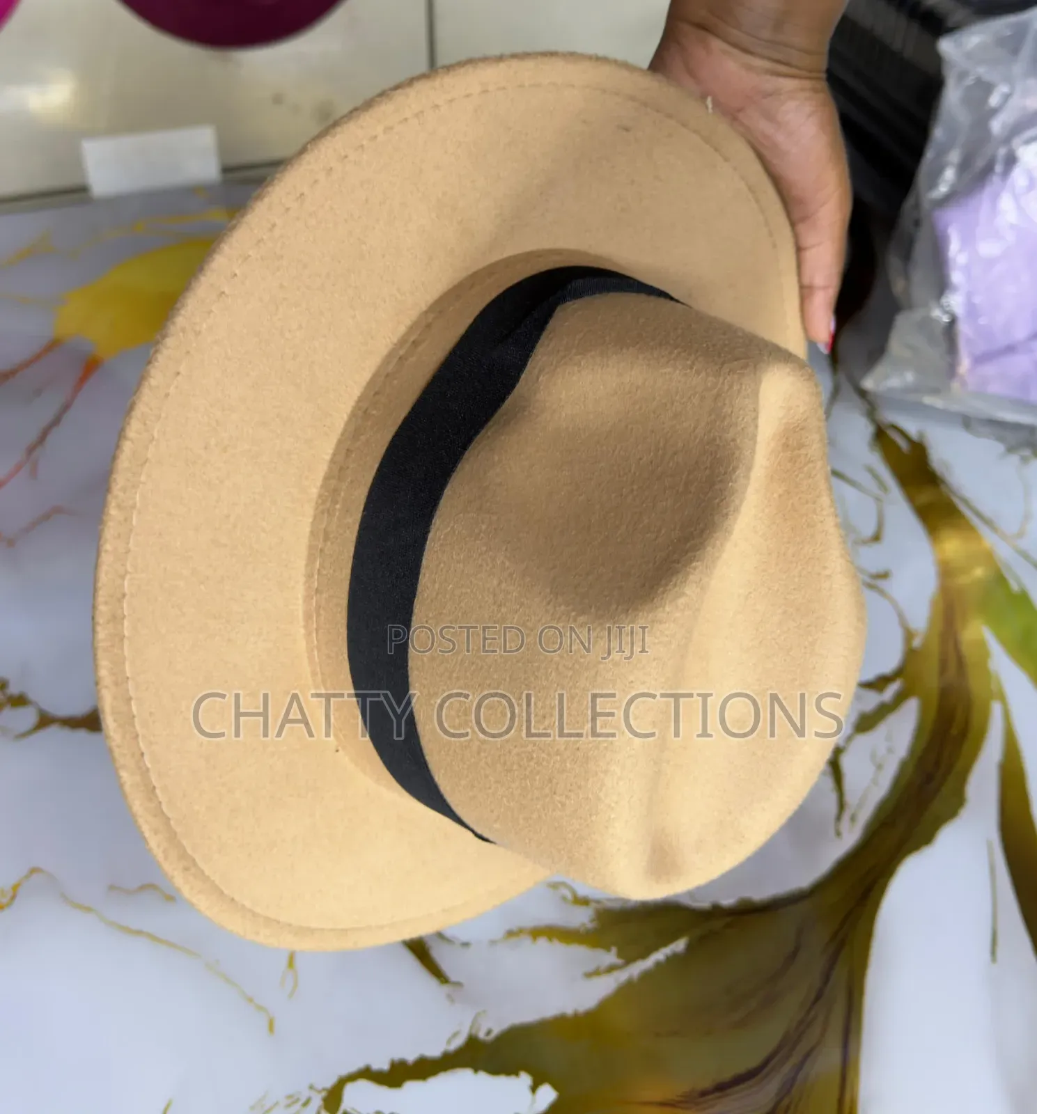 Beige Unisex Wide Brim Fedora Hats