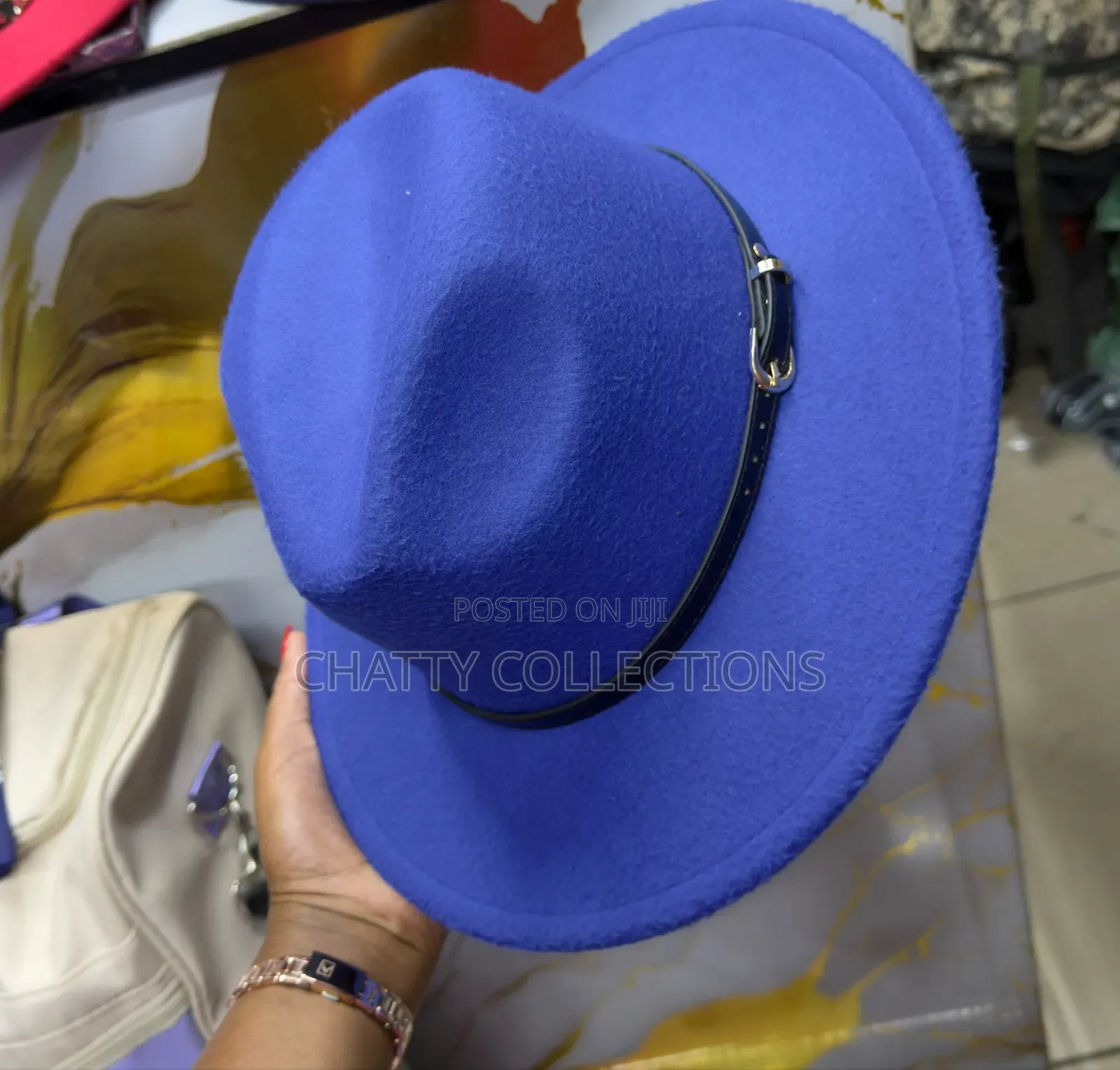 Blue Unisex Wide Brim Fedora Hats