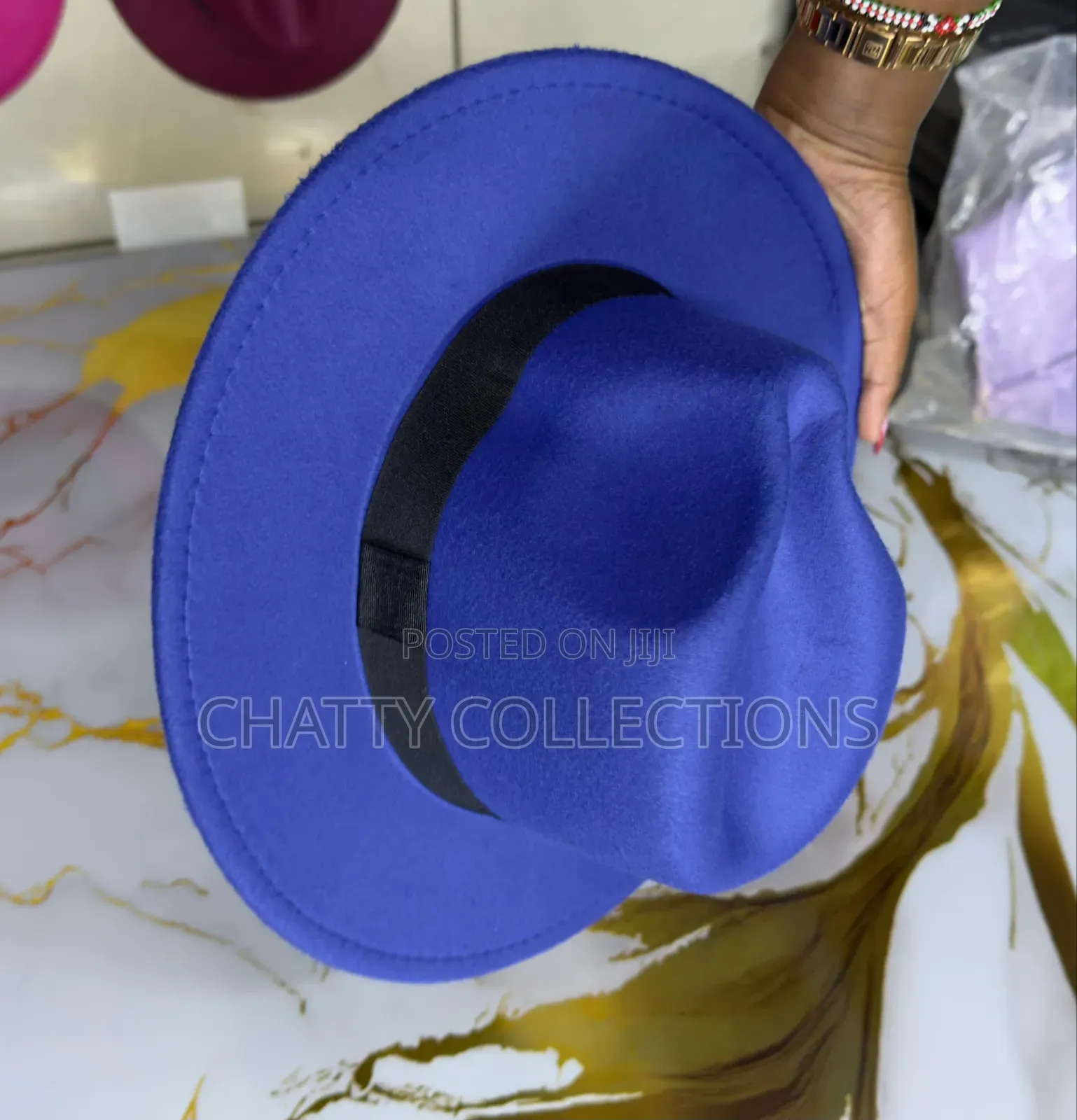 Blue Unisex Wide Brim Fedora Hats