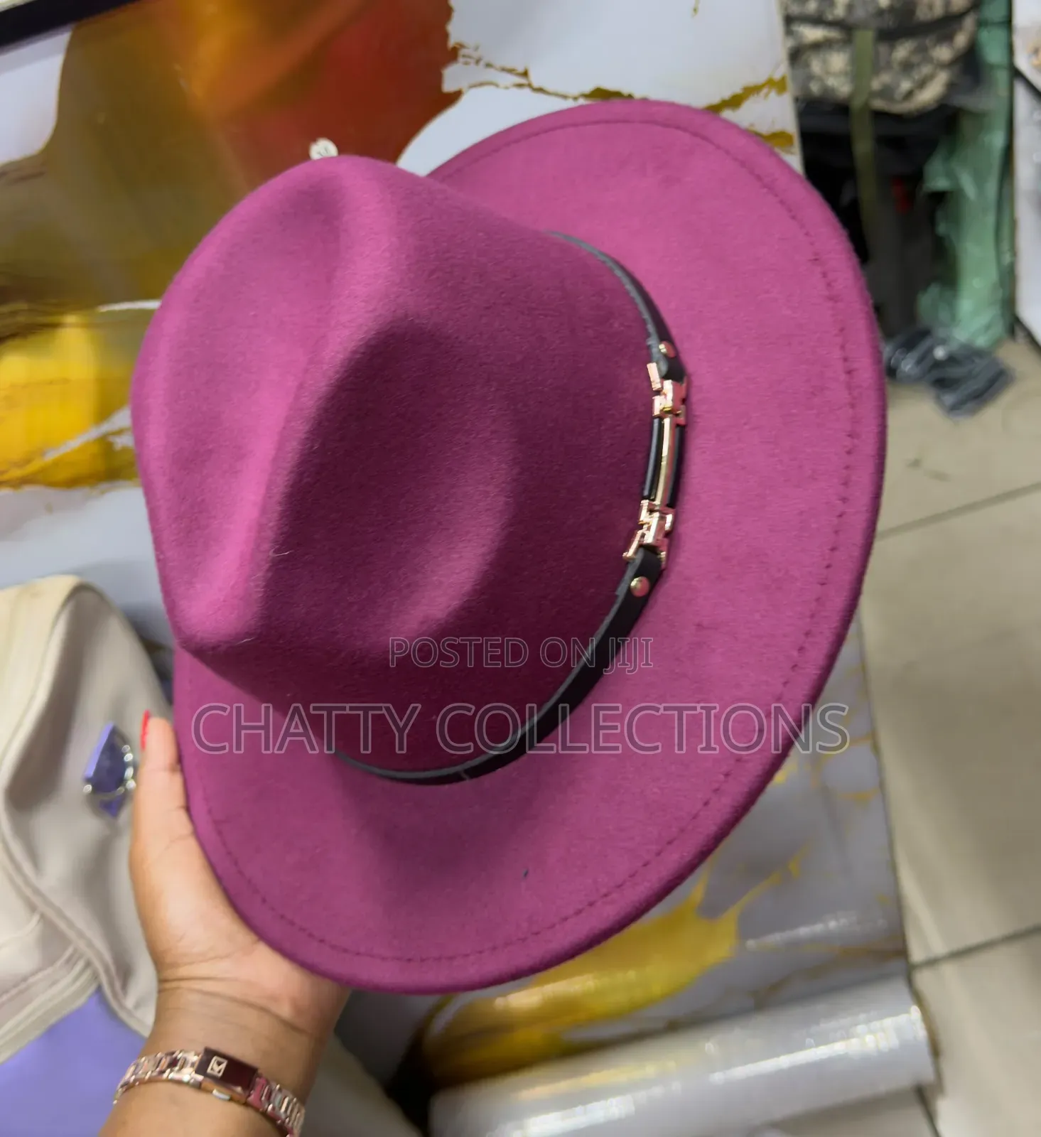 Maroon Unisex Wide Brim Fedora Hats