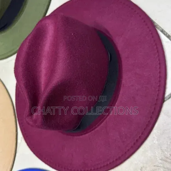 Maroon Unisex Wide Brim Fedora Hats