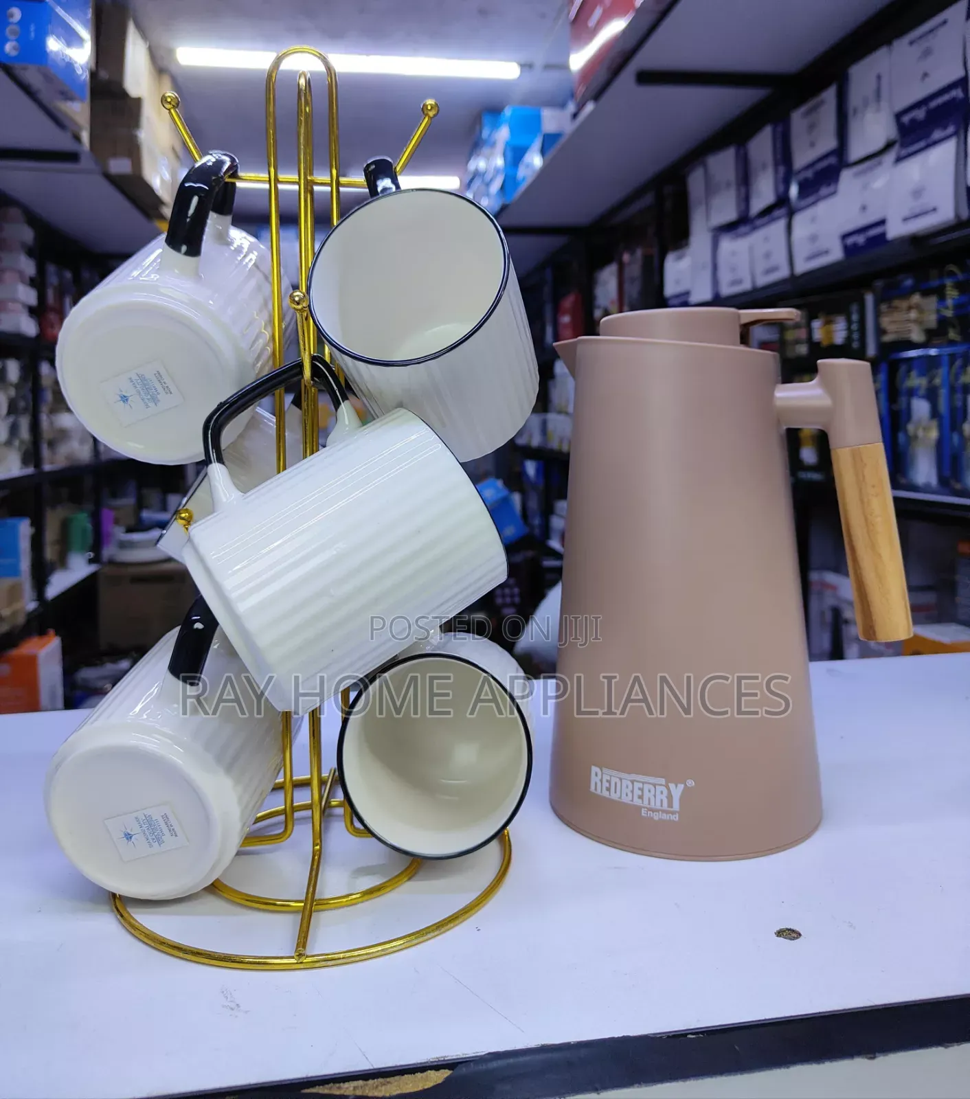 7pieces BREAKFAST SET 1L Redberry Flask 6pcs Japanese Mugs