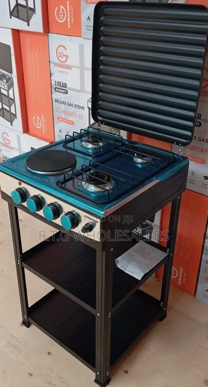 🔥Eurochef 3 Gas +1 Electric Standing Cooker With Shelves