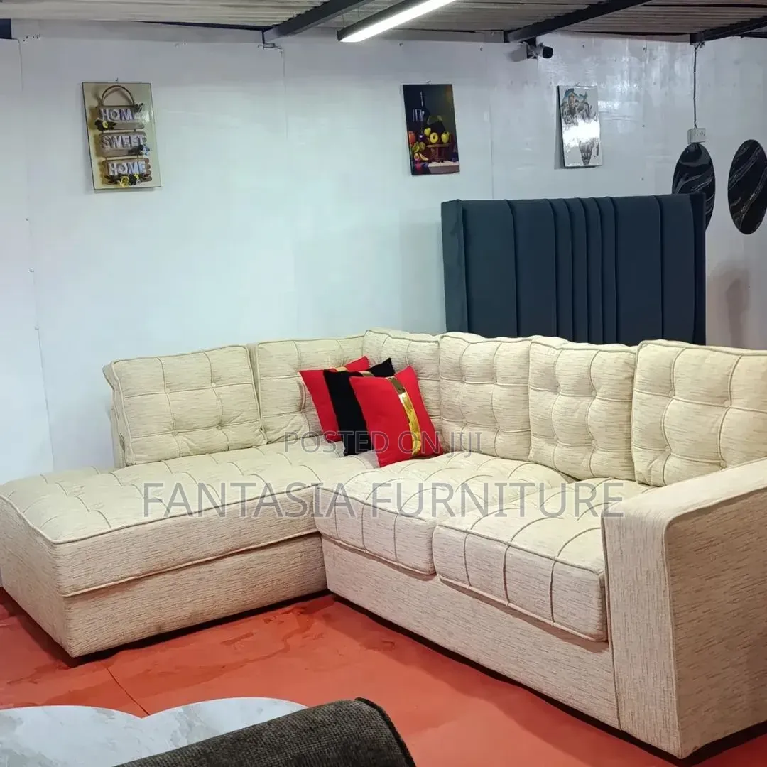 5-Seater L-Shaped Cream Sectional Sofa