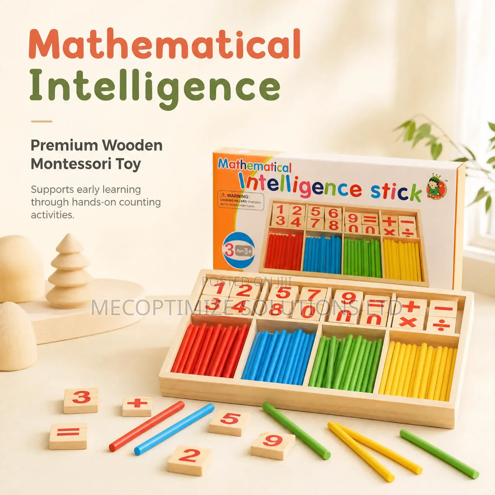 Montessori Wooden Math Intelligence Sticks Counting Rods Puzzle Toy