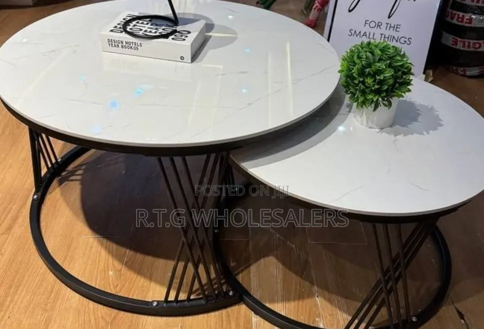 Modern Luxury 2in1 Pure  Marble Nesting Tables With Black Stand
@