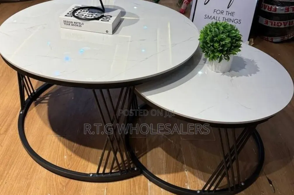 Modern Luxury 2in1 Pure  Marble Nesting Tables With Black Stand
@