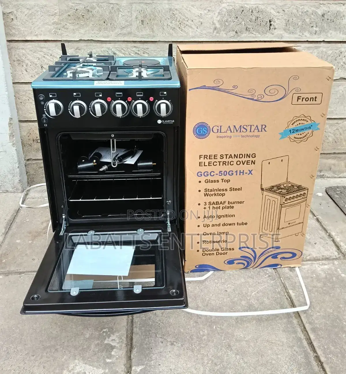 50*55 Glamstar Black Standing Cooker 3+1hot Plate