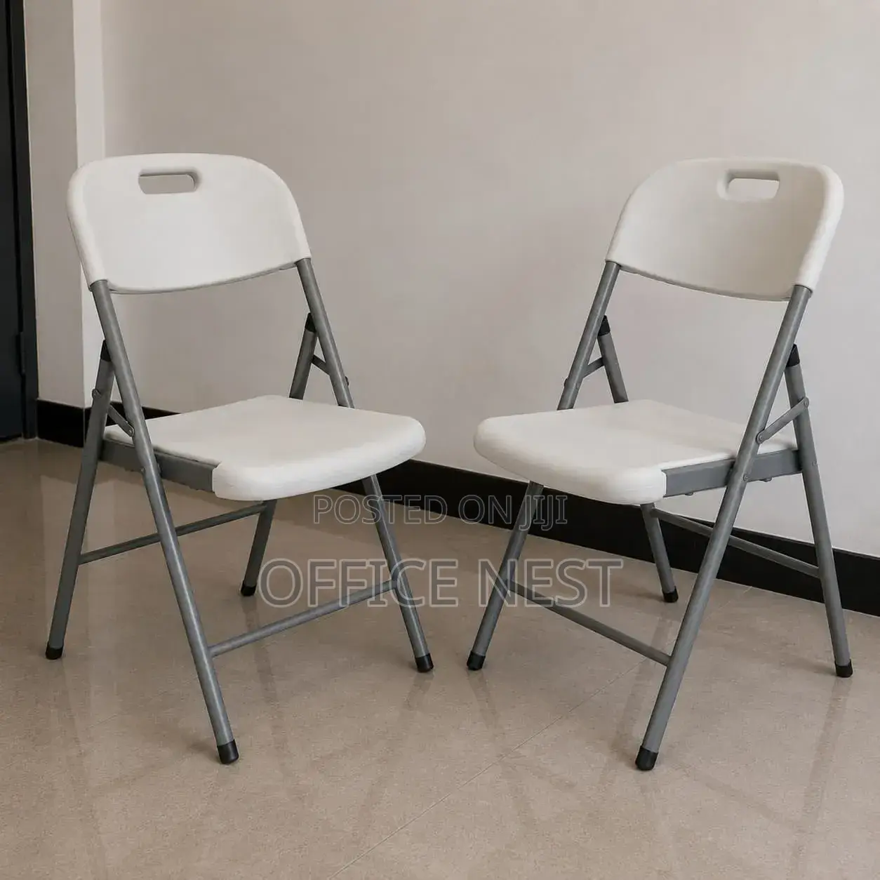 Foldable Plastic Chair With Strong Metal Frame – White