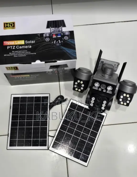 4g Simcard Triple Lens V380 Solar Powered CCTV Camera With Dual Panels