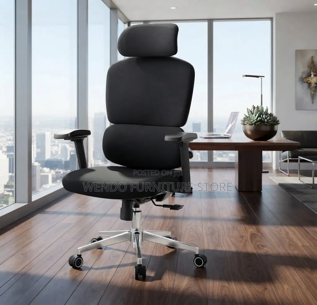 Office Chair; Swivel Black Leather Office Work Seat