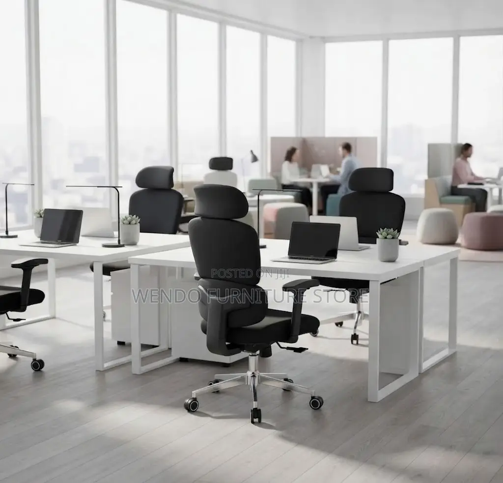 Office Chair; Swivel Black Leather Office Work Seat
