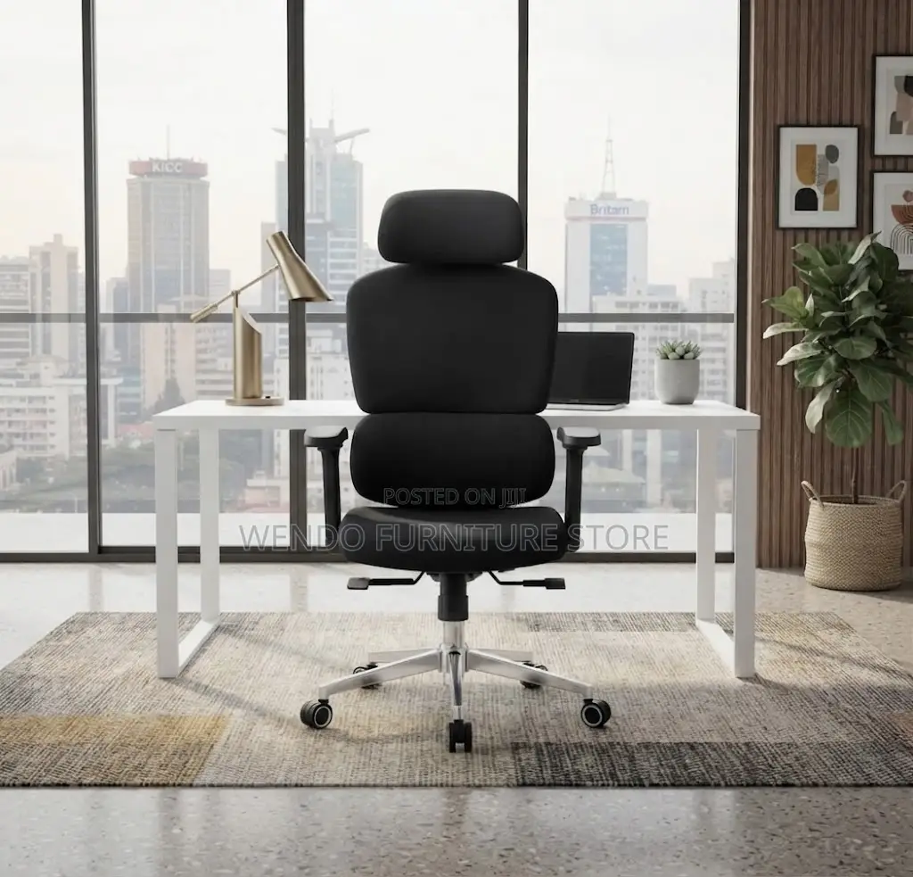 Office Chair; Swivel Black Leather Office Work Seat