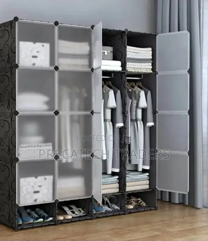 Portable 4-Column Plastic Wardrobe – Spacious Storage