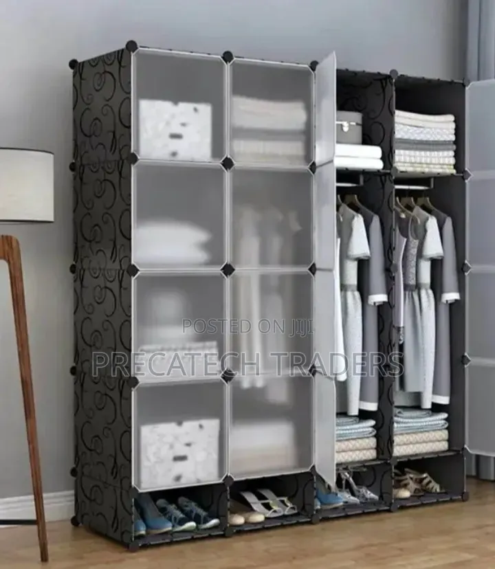 Portable 4-Column Plastic Wardrobe – Spacious Storage