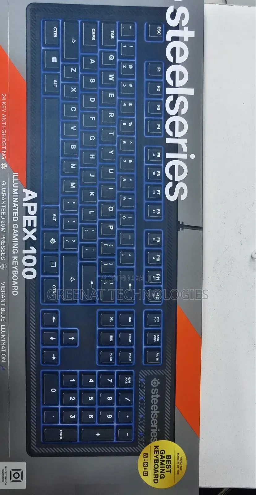SteelSeries Apex 100 Gaming Keyboard Wired Quick-Tension Membrane