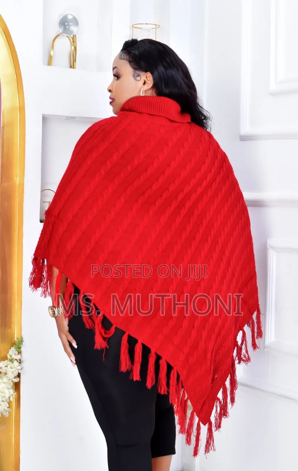 Elegant Turkey Turtleneck Knitted Poncho.