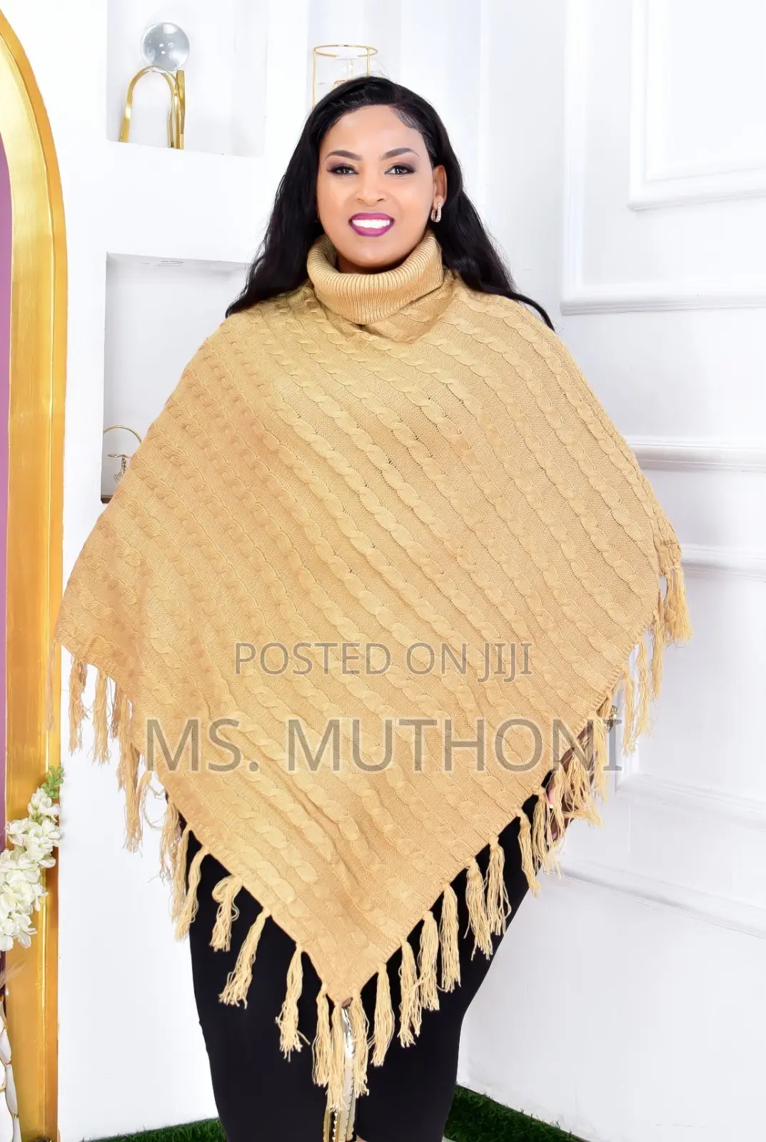 Elegant Turkey Turtleneck Knitted Poncho.