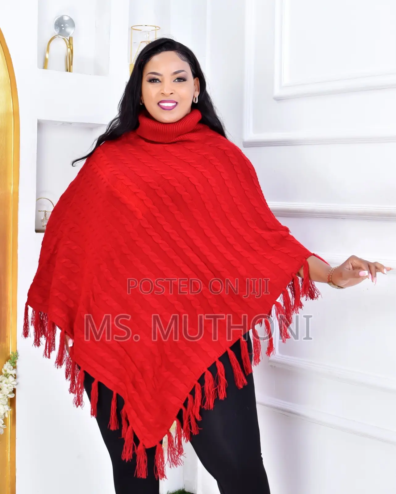 Elegant Turkey Turtleneck Knitted Poncho.