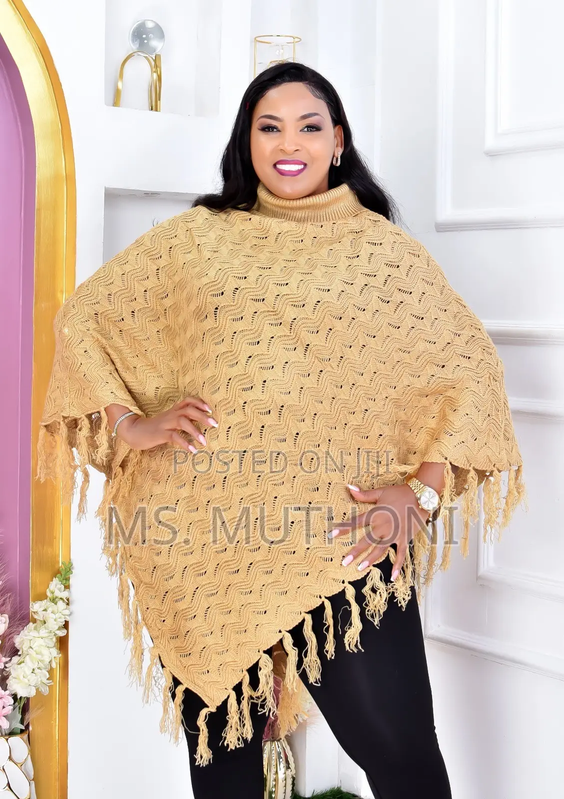Elegant Turkey Turtleneck Knitted Poncho.